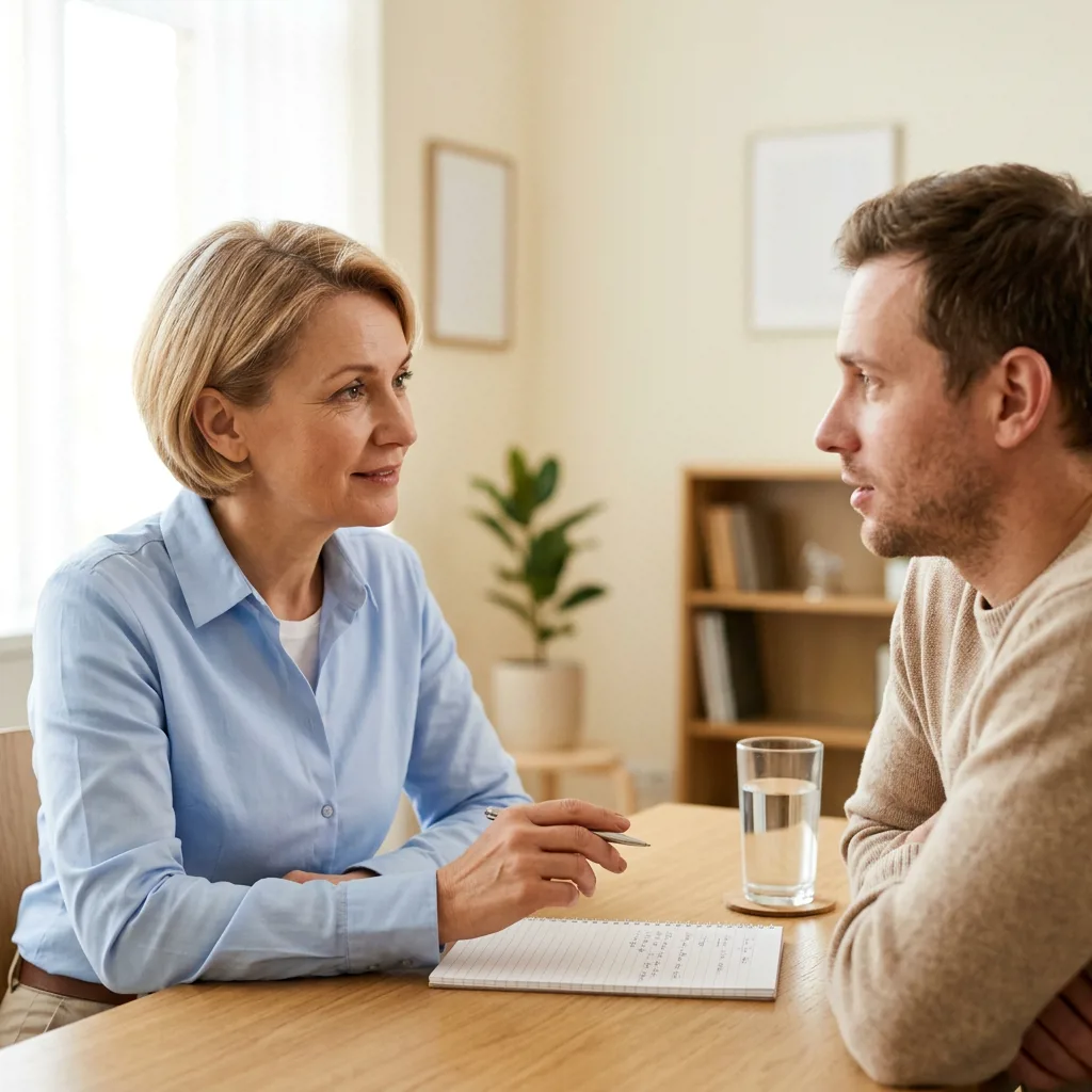 Доверительная консультация нарколога с пациентом в клинике в Уфе
