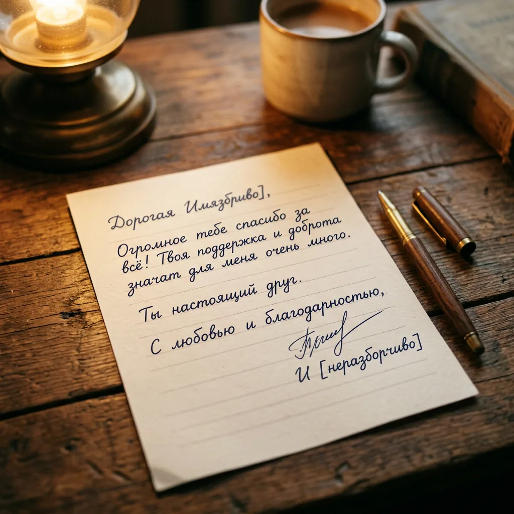 Рукописная благодарность пациента на столе