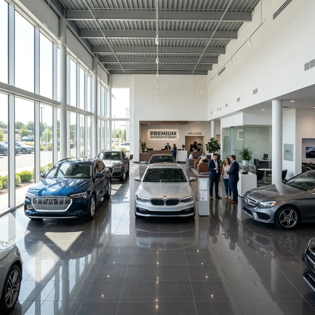Современный дилерский центр Geely в Астрахани, новые автомобили в шоуруме