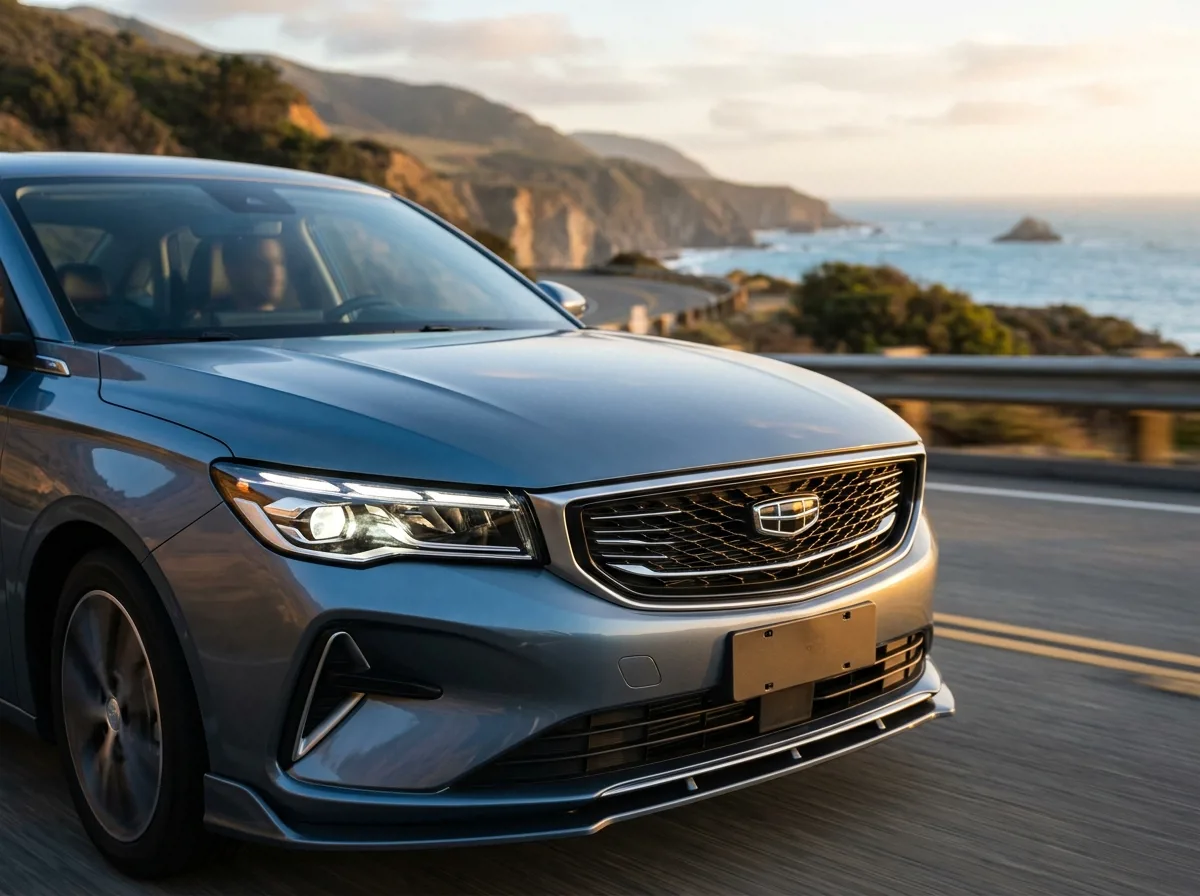 Geely Emgrand вид спереди на дороге