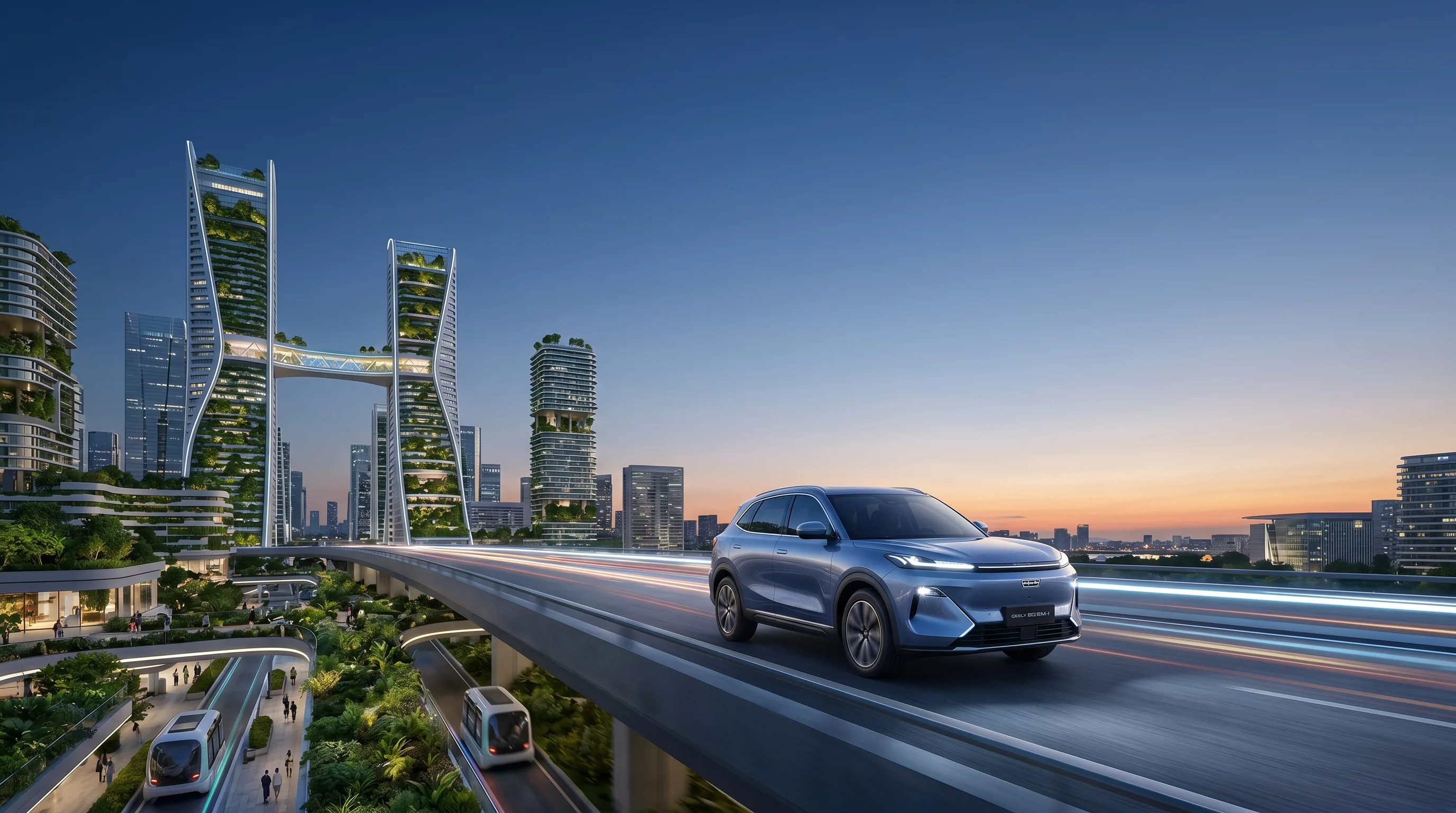 Новый гибридный кроссовер Geely EX5 EM-i на дороге